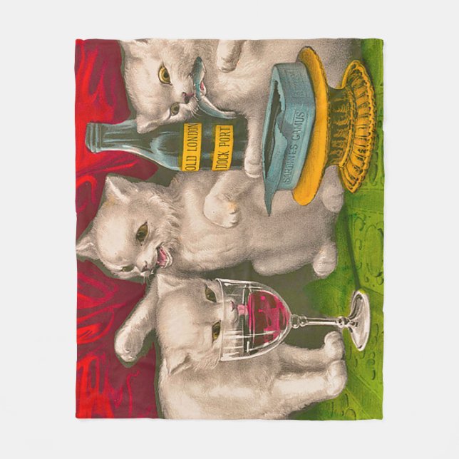 Kittens drinking and eating sardine fish fleece blanket (Front)