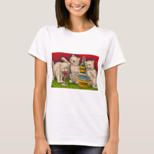 Kittens drinking and eating sardine fish T-Shirt