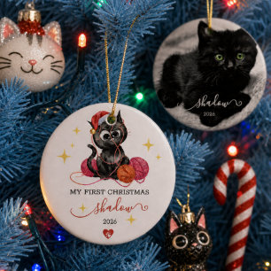 Kitten's First Christmas Custom Photo Ceramic Ornament