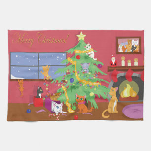 Kittens' First Christmas Kitchen Towel
