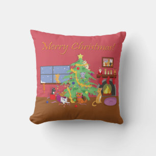Kittens' First Christmas Throw Pillow