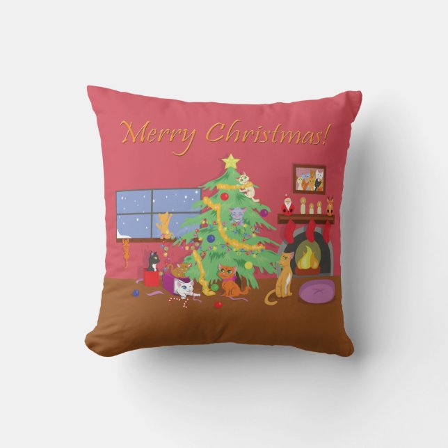 Kittens' First Christmas Throw Pillow (Front)