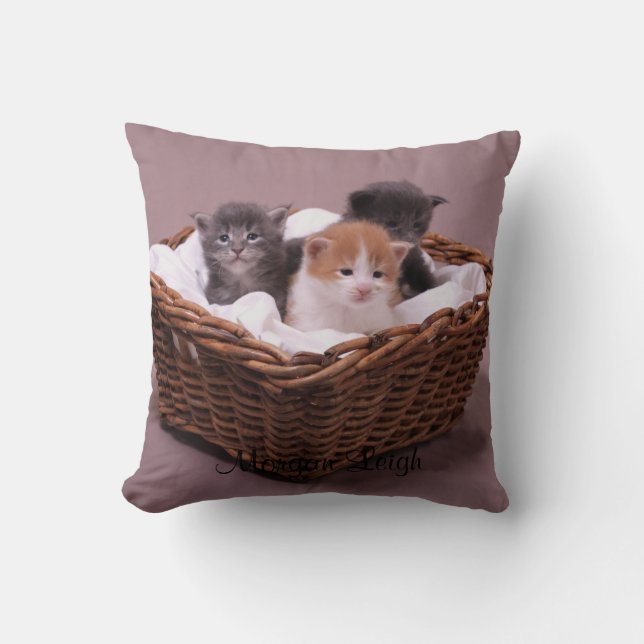 Kittens in a Basket Throw Pillow (Front)