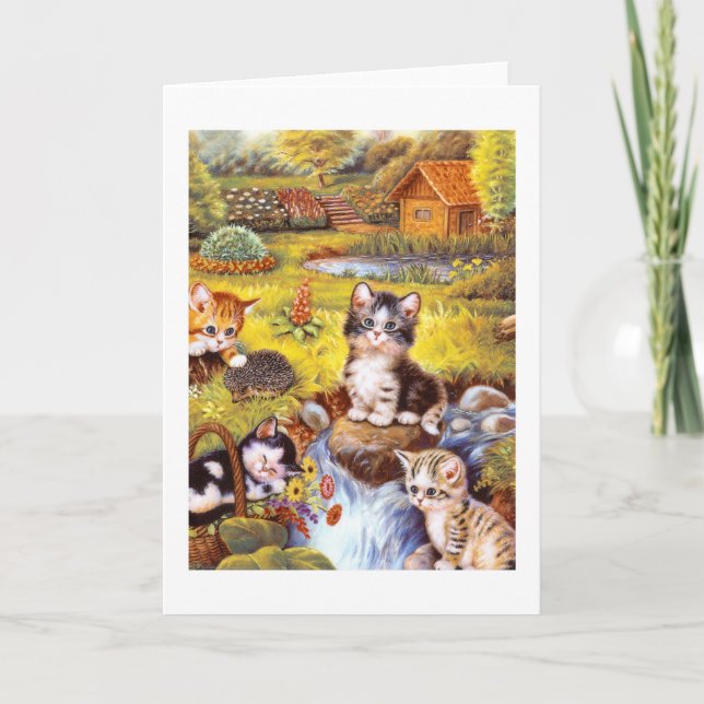 Kittens in a garden holiday card (Front)