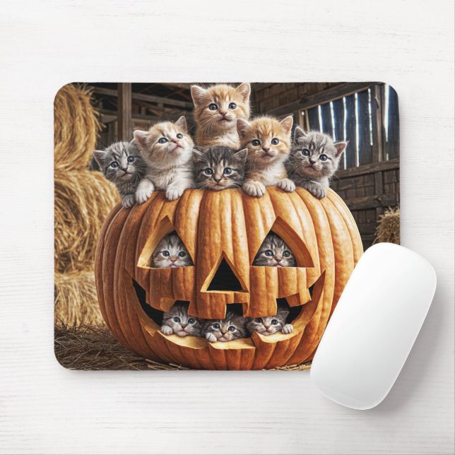 Kittens In Halloween Pumpkin Mouse Pad (With Mouse)