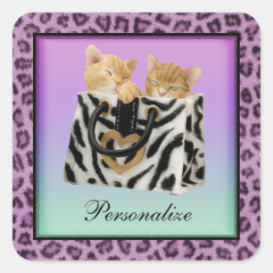 Kittens in Handbag Purple Leopard Print Stickers