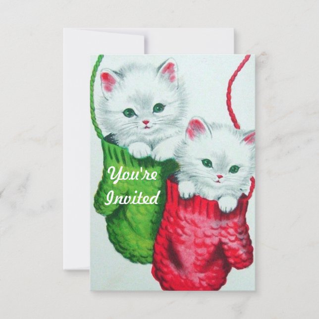 Kittens in Mittens Merry Christmas Invitation (Front)