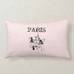 Kittens in Paris Pink Lumbar Pillow