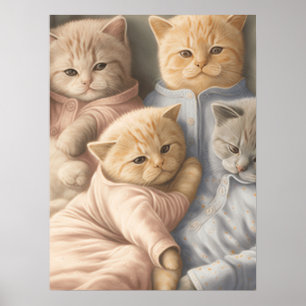 Kittens in pyjamas poster print