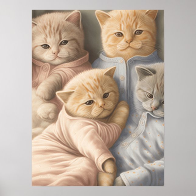 Kittens in pyjamas poster print (Front)