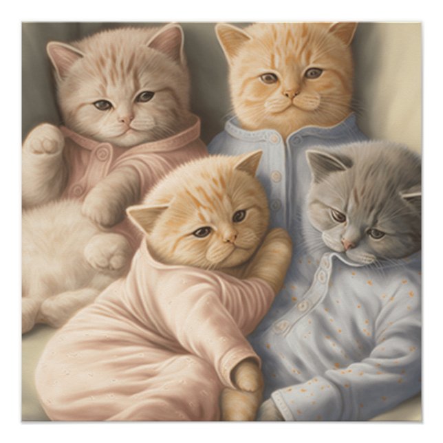 Kittens in pyjamas poster print (Front)