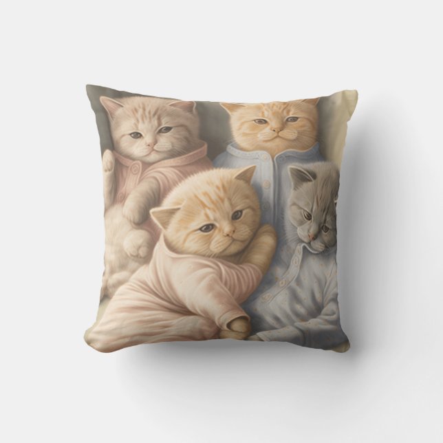 Kittens in pyjamas throw pillow (Front)