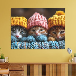 kittens in wooly hats canvas print