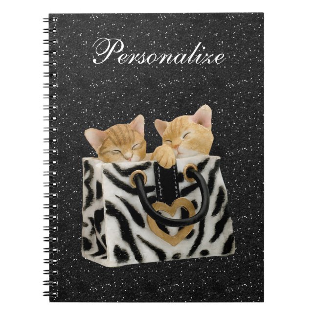 Kittens in Zebra Handbag Black Glitter Notebook (Front)