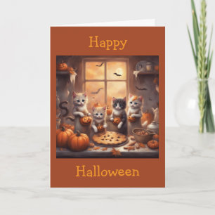 Kittens Jac-o-lanterns Bats and Cookies whimsical Card