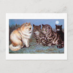 Kittens meeting in the Moonlight, Louis Wain Postcard