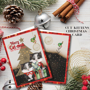 Kittens Merry Cat-mess Card Red Plaid Christmas