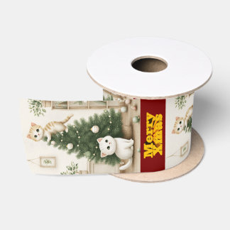 Kittens Merry Christmas Satin Ribbon