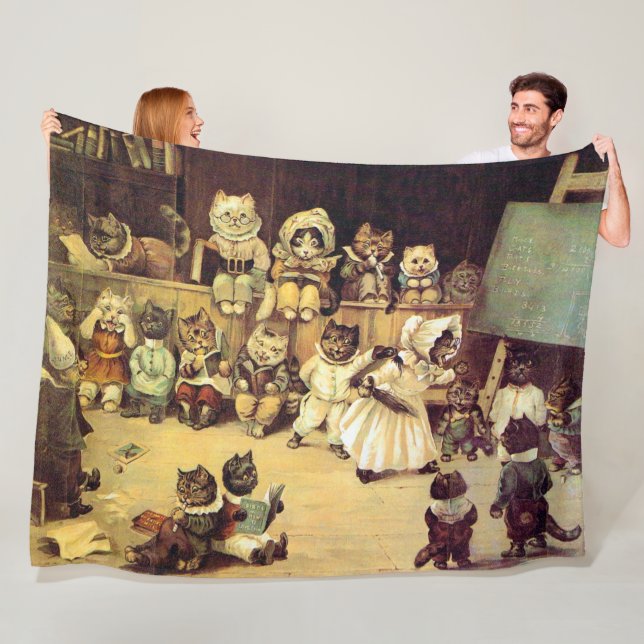 Kittens of a Cat's School, Louis Wain Fleece Blanket (In Situ)