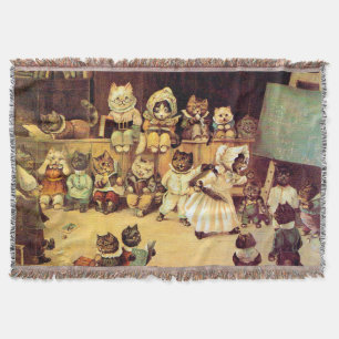 Kittens of a Cat's School, Louis Wain Throw Blanket