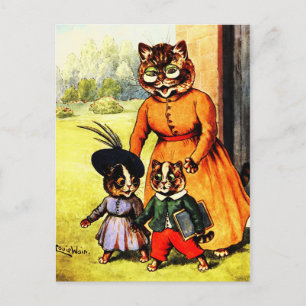 Kittens Off to School Louis Wain Postcard