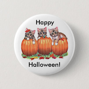 Kittens on Pumpkins for Halloween 2 Inch Round Button