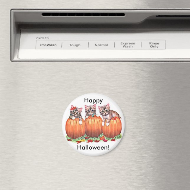 Kittens on Pumpkins for Halloween Button Magnet (In Situ (Dishwasher))