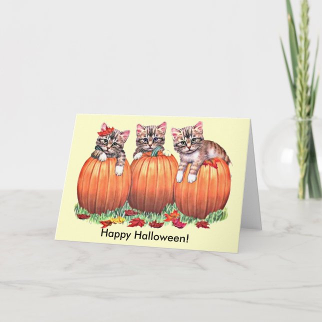 Kittens on Pumpkins for Halloween Card (Front)