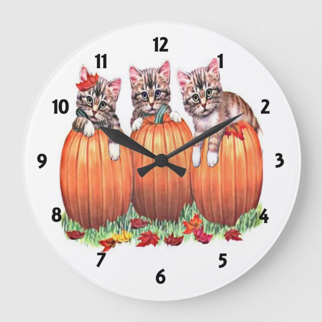 Kittens on Pumpkins Wall Clock (Front)
