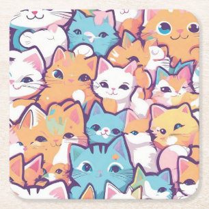 Kittens pattern square paper coaster