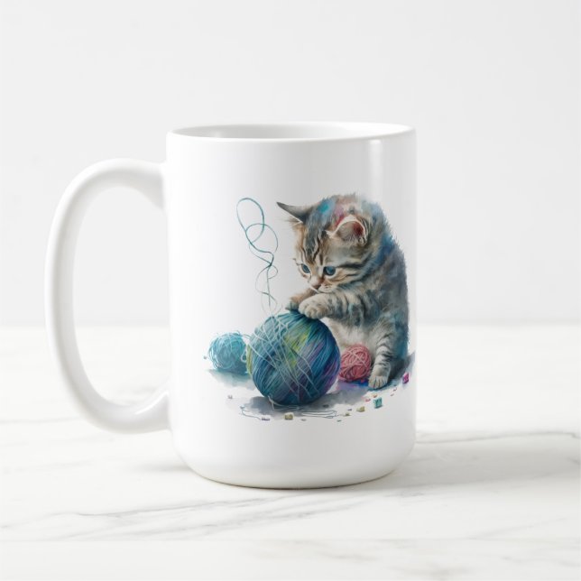 Kittens Playing with a Ball of Yarn Coffee Mug (Left)