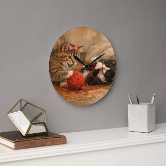 Kittens Playing with Yarn Acrylic Round Wall Clock