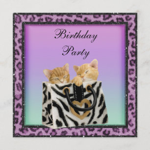 Kittens & Purple Leopard Print Fur Birthday Party Invitation