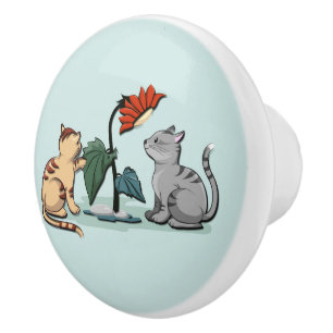 Kittens Summer Delight Seafoam Green Ceramic Knob