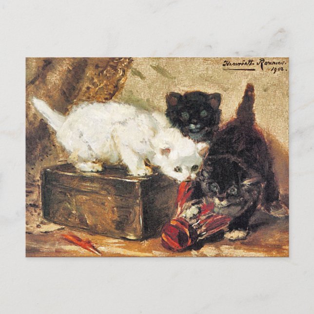 Kittens -Tea for Two - Cat Painting Postcard (Front)