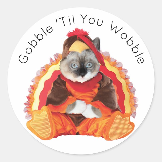 Kittens Thanksgiving Round Stickers (Front)