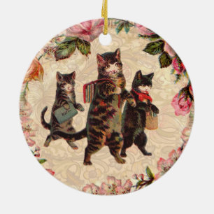 Kittens Vintage Cats Ceramic Ornament