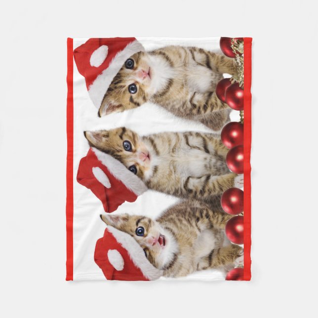 Kittens Wearing Santa Hat Fleece Blanket (Front)