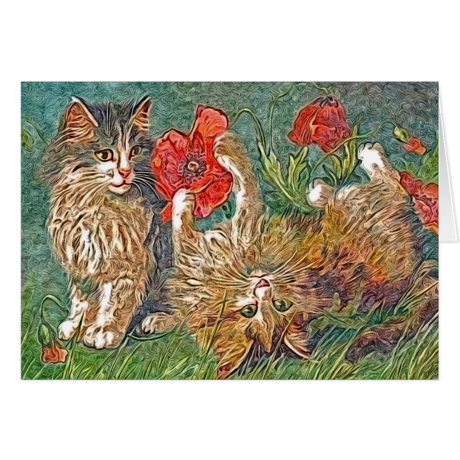 Kitties and Poppies All Occassions Greeting Card (Front Horizontal)