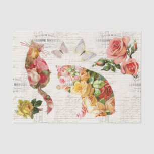 Kitties Vintage Pink Yellow Roses French Tissue Tissue Paper