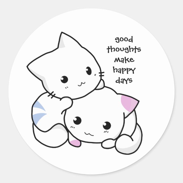 Kitttens, Good Thoughts & Happy Days Classic Round Sticker (Front)