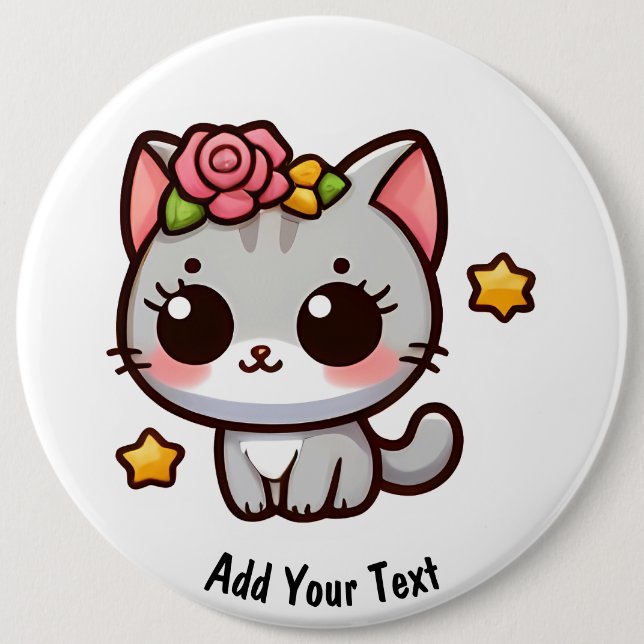 Kitty 6 Inch Round Button (Front)