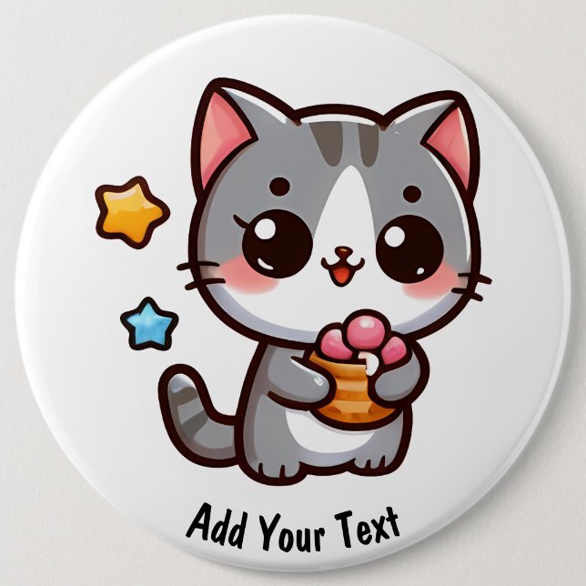 Kitty 6 Inch Round Button (Front)