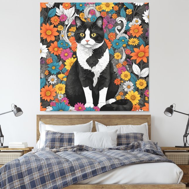 Kitty among the flowers canvas print (Insitu(Bedroom))