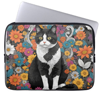 Kitty among the flowers laptop sleeve