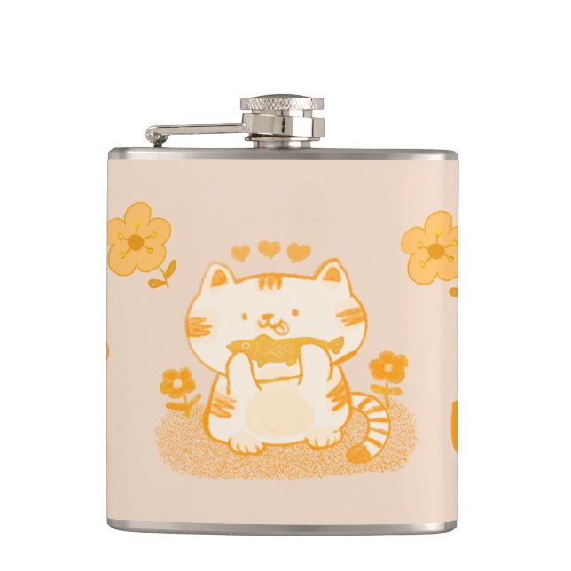 Kitty and fish hip flask (Front)