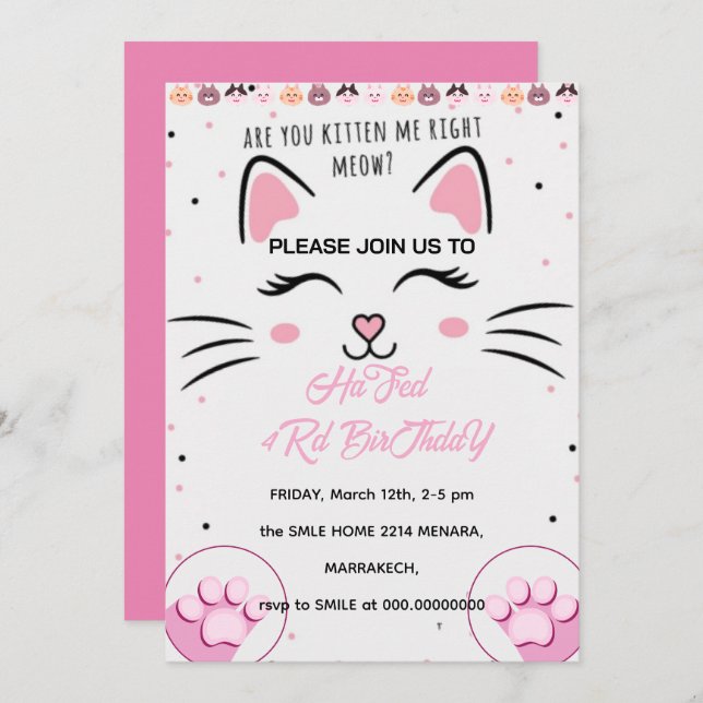 Kitty and Friends Birthday Invitation, Printable P Invitation (Front/Back)