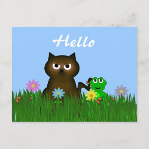 Kitty and Frog Hello Postcard
