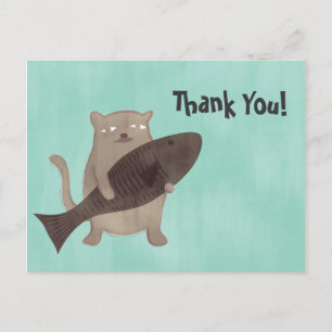 Kitty and His Fish Postcard