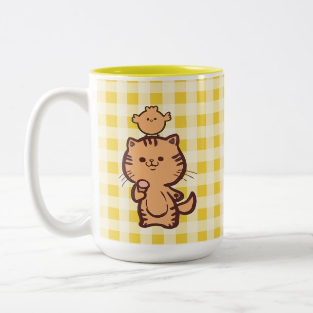 Kitty and Little chicken Two-Tone Coffee Mug (Left)